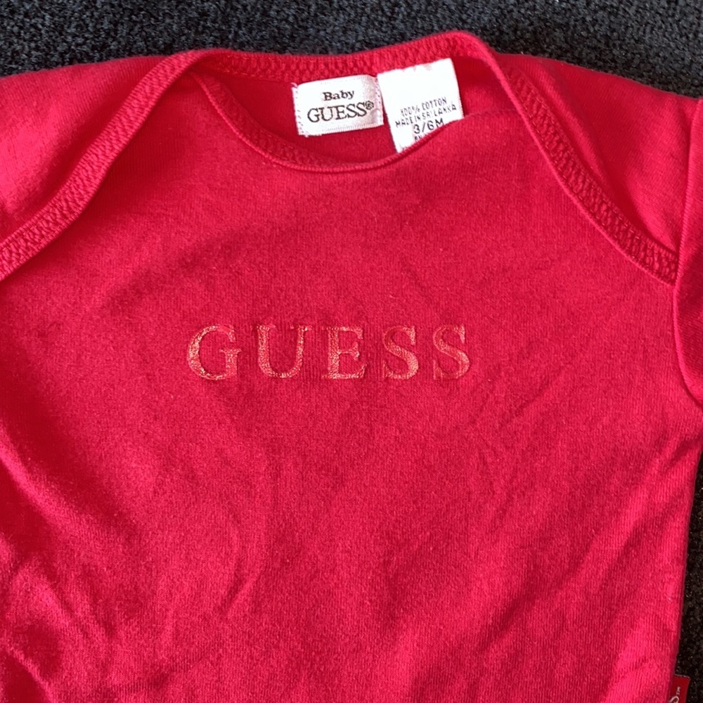 Red GUESS baby onesie. 3/6 months